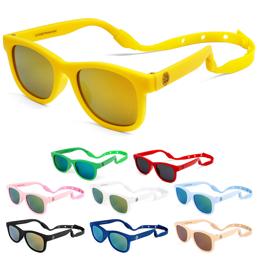 BABY SUNNIES Polarized Baby Sunglasses - Yellow, 0-24 Mo, Strap - Unbreakable Frame For Toddler Sunglasses - UV400 Protection & Infant Essentials - Stay-Put Strap & Baby Beach Essentials