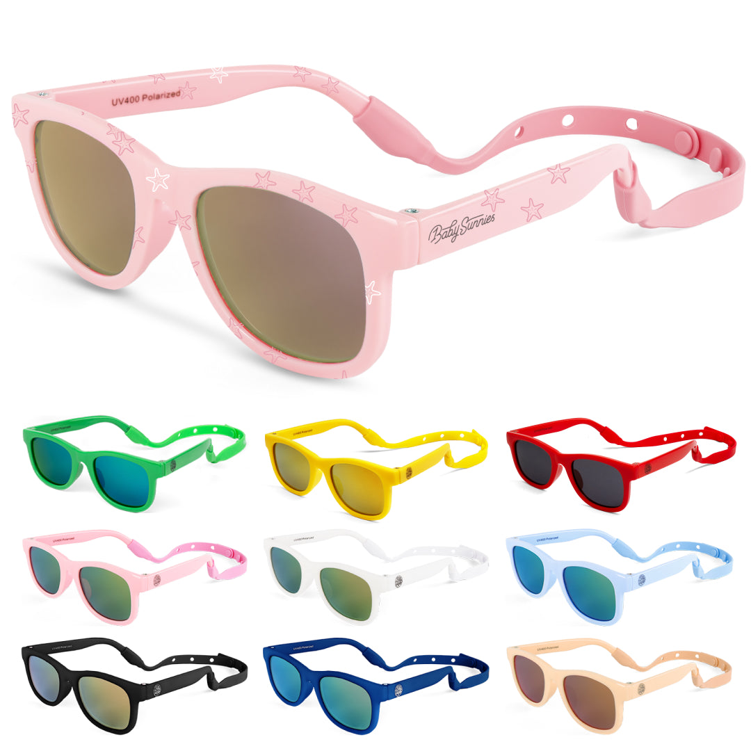 Baby Sunnies Polarized Baby Sunglasses Pink Starfish - UV400, 0-24 Months