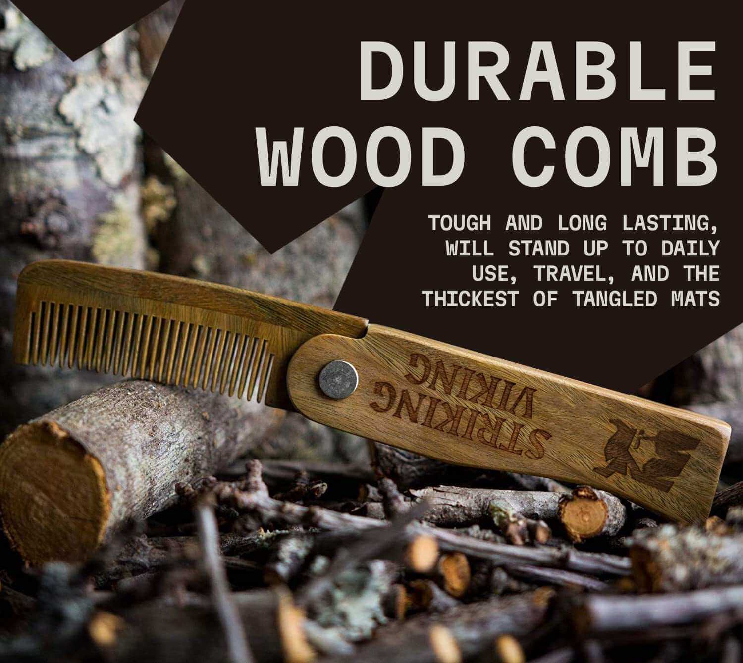 Durable folding wooden comb for men, handcrafted from sandalwood, suitable for travel and daily use.