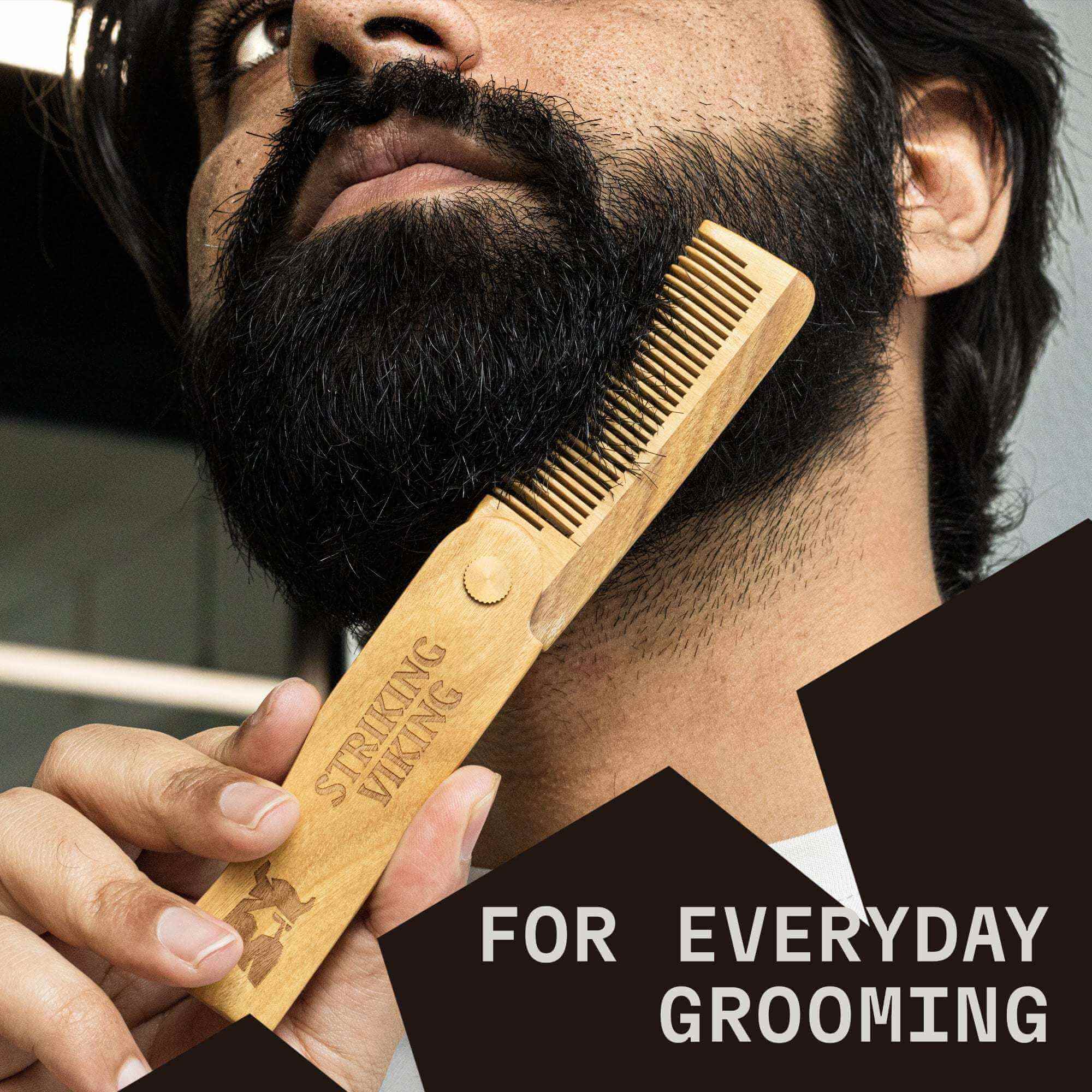 Folding Wooden Comb for everyday grooming, handcrafted from sandalwood, ideal for men's hair and beard care.