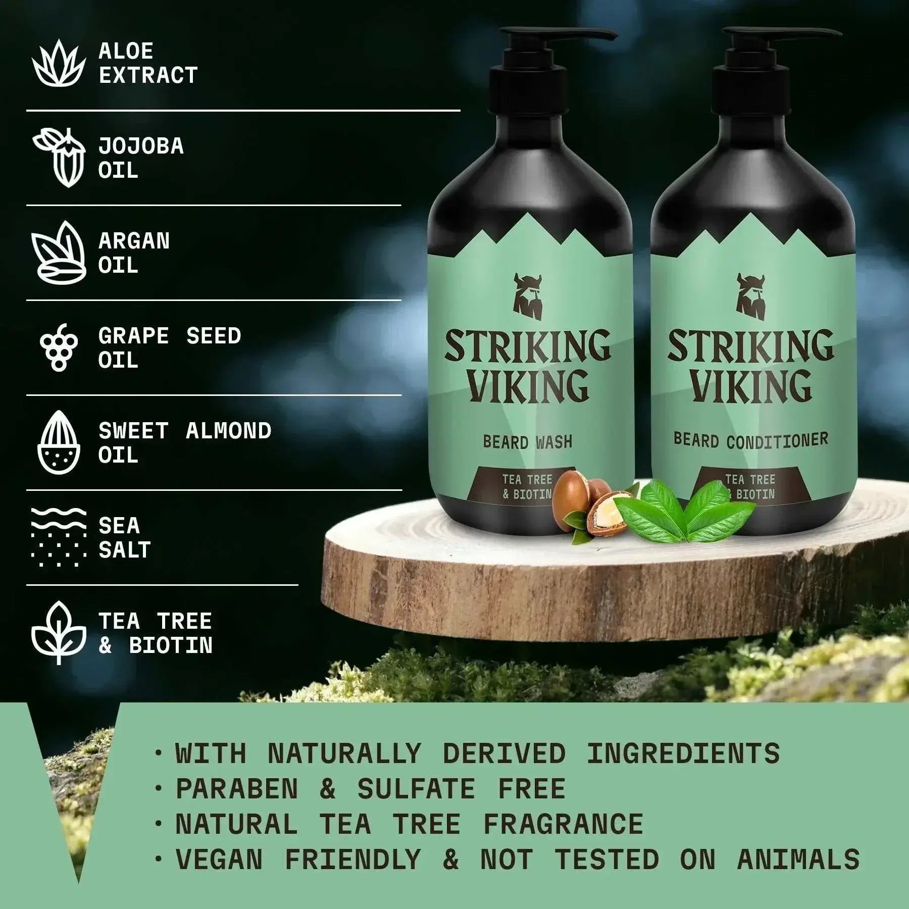 Striking Viking Beard Shampoo & Conditioner Set (Tea Tree & Biotin) ingredients