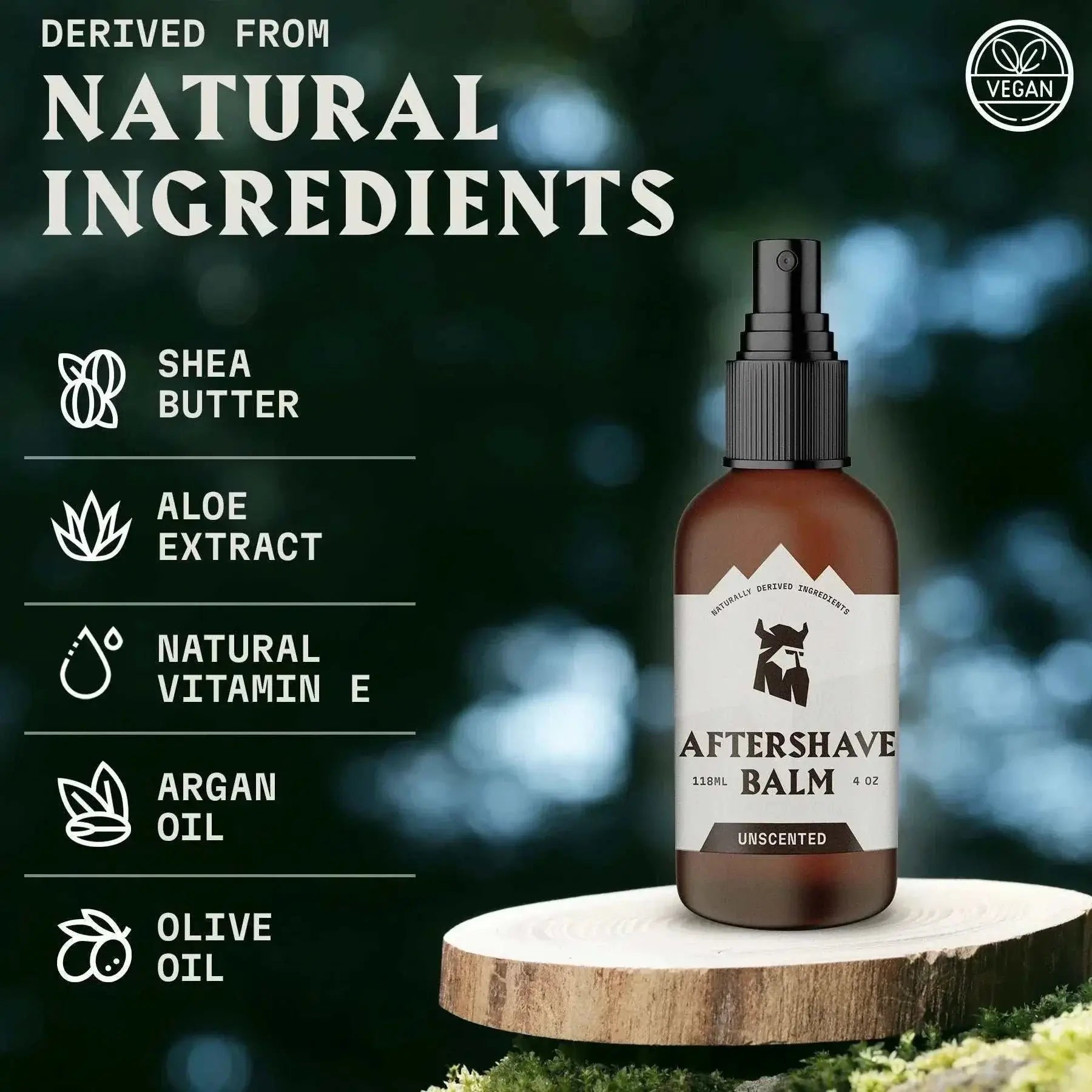 After Shave Balm for Men, featuring natural ingredients like shea butter, aloe extract, and argan oil, unscented.
