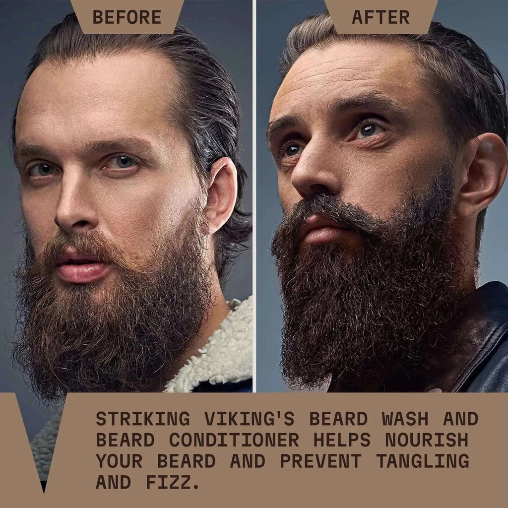 before and after using Striking Viking Beard Shampoo & Conditioner Set (Sandalwood)