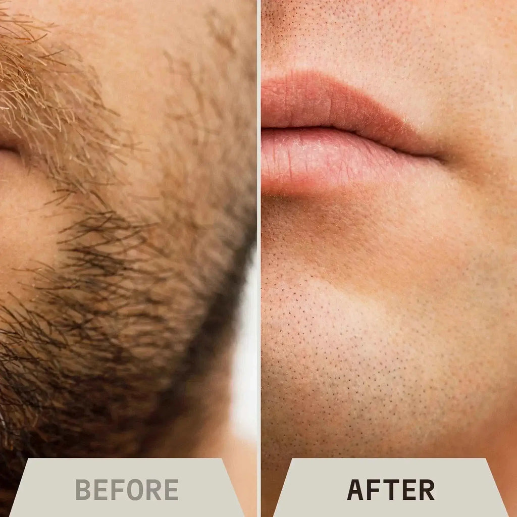 Pre shave oil before and after comparison showing smoother skin after use.