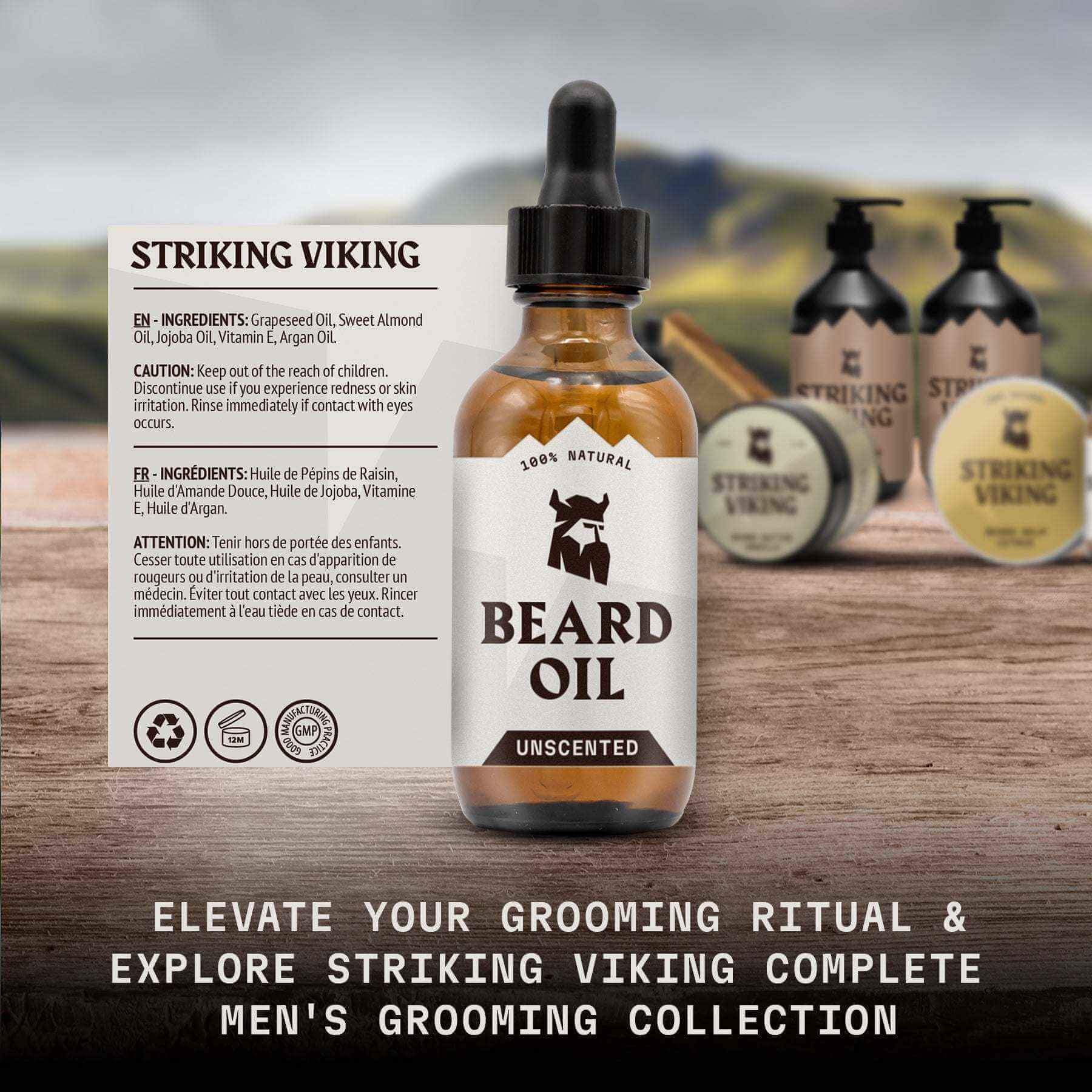 Beard Oil Unscented by Striking Viking, featuring natural and organic ingredients for healthy beard shine and robust growth.