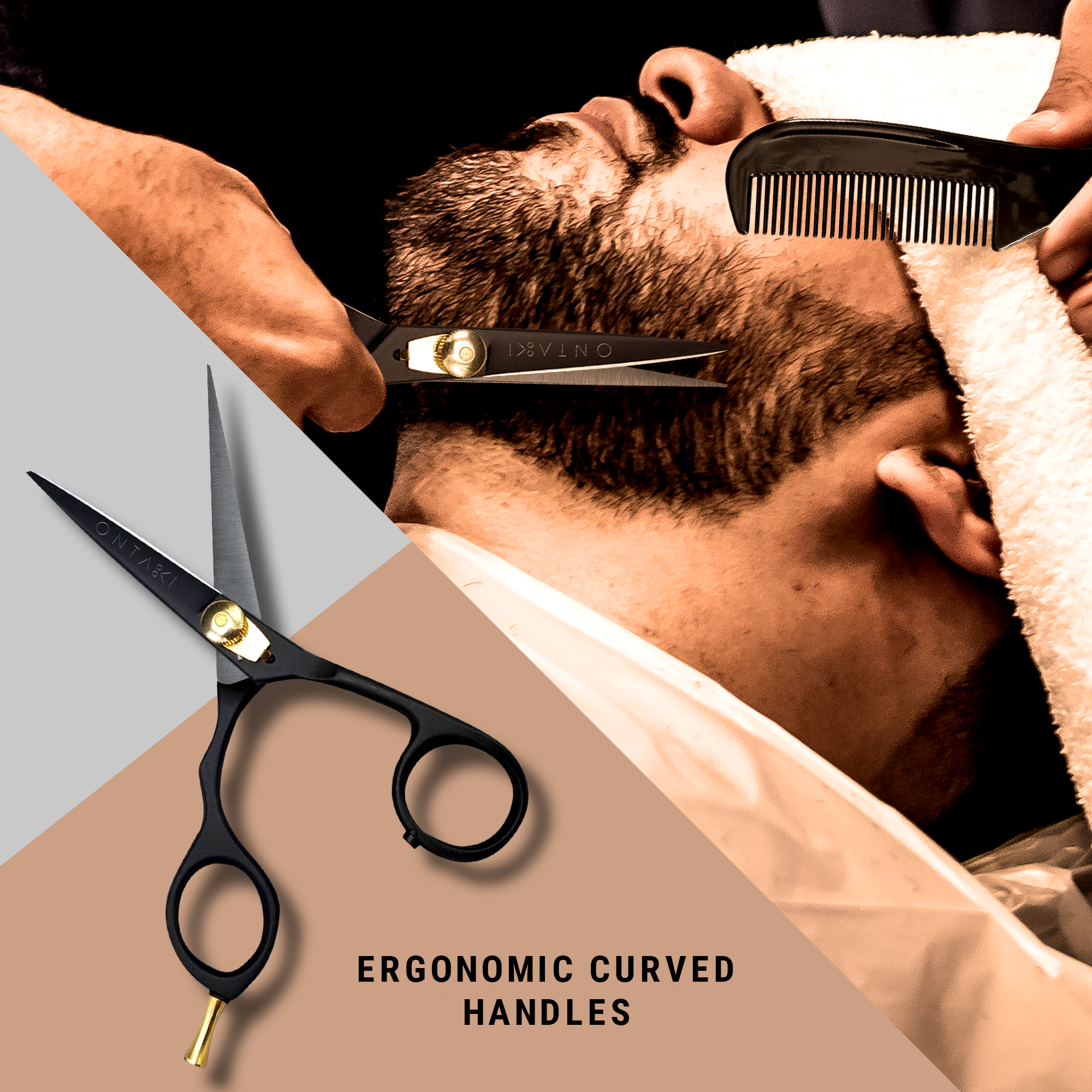 Foarfecă pentru barbă și mustață din oțel japonez (5.5") - Design ergonomic, Negru, pentru stângaci