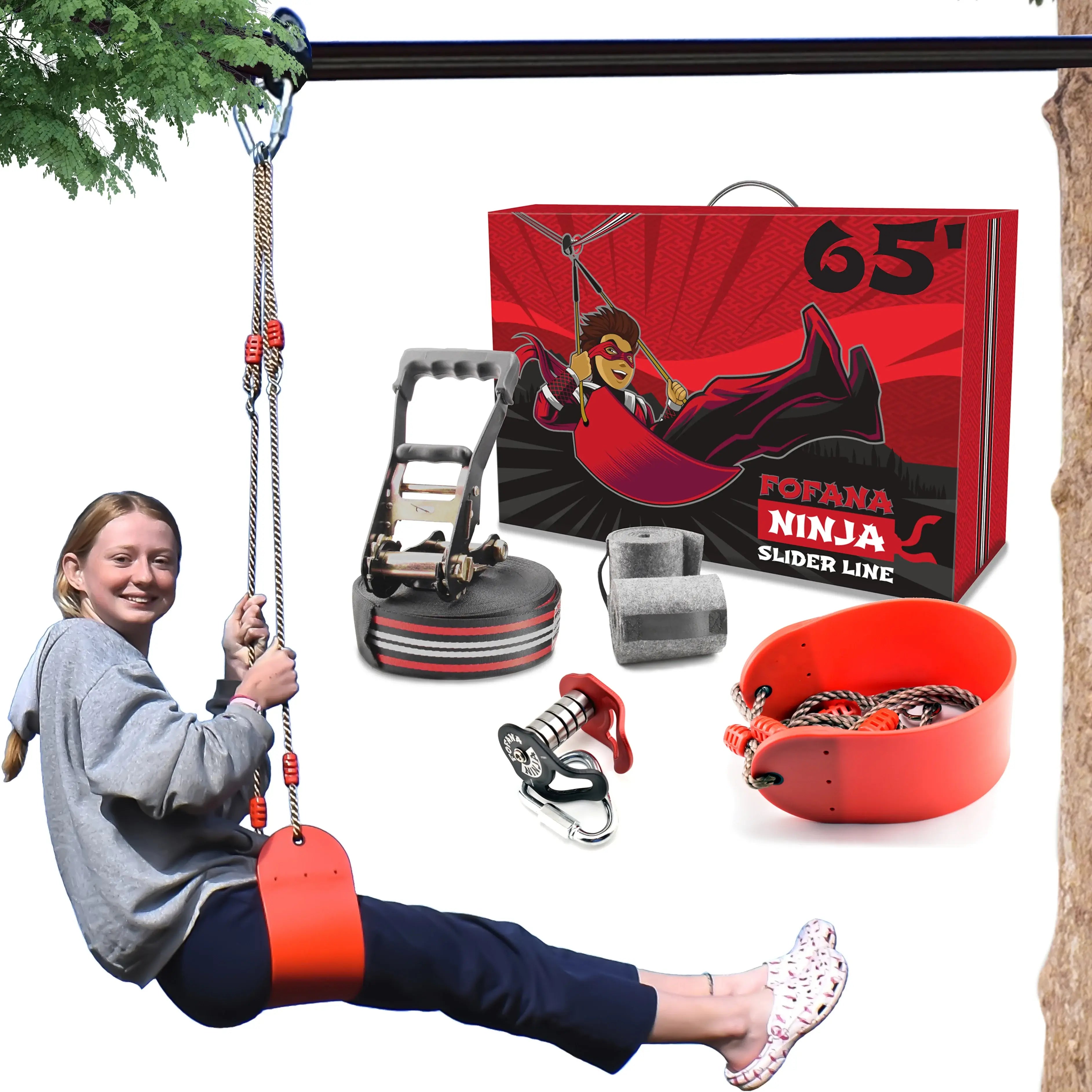 Fofana Ninja Slider Zipline-rullekit - 20m - 65ft