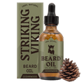 Striking Viking Cedarwood Beard Oil 2oz bottle with dropper and pine cone, all-natural organic formula for softening and moisturizing beard