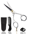 Japanese Steel Beard & Mustache Scissors (5.5") - Ergonomic Design, Silver, Left Handed
