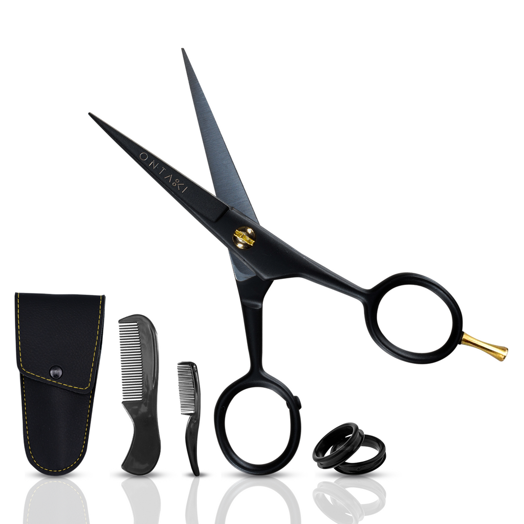 German Steel Beard & Mustache Scissors with Finger Rest (5")
